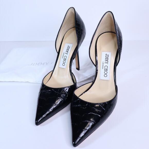 JIMMY CHOO Addison D'Orsay Pump Black Croc Embossed Leather Women's 35.5/US 5.5 - Picture 2 of 8